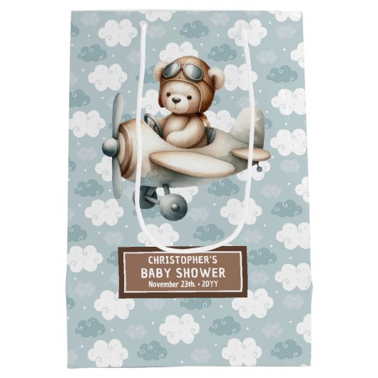 Schattigee Teddy Bear Pilot Baby shower Party Favo Medium Cadeauzakje (Achterkant)