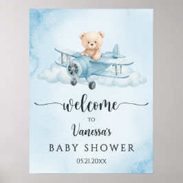 Schattigee Teddy Bear Pilot Baby shower Welkom Poster