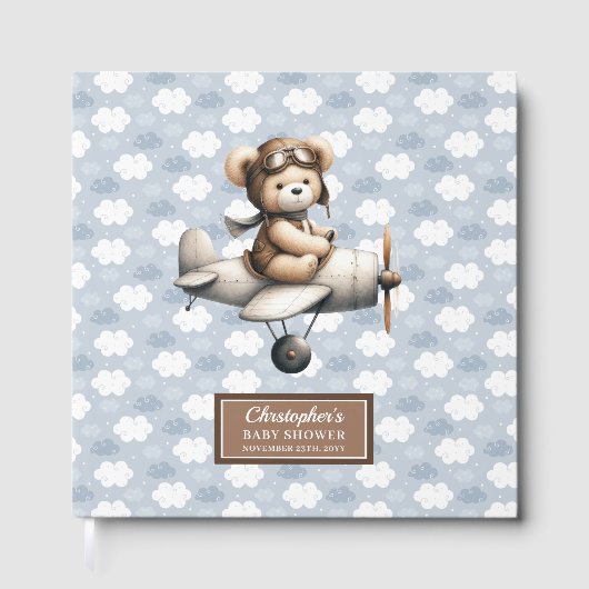 Schattigee Teddy Bear Pilot Guest Book Baby shower Gastenboek (Voorkant)
