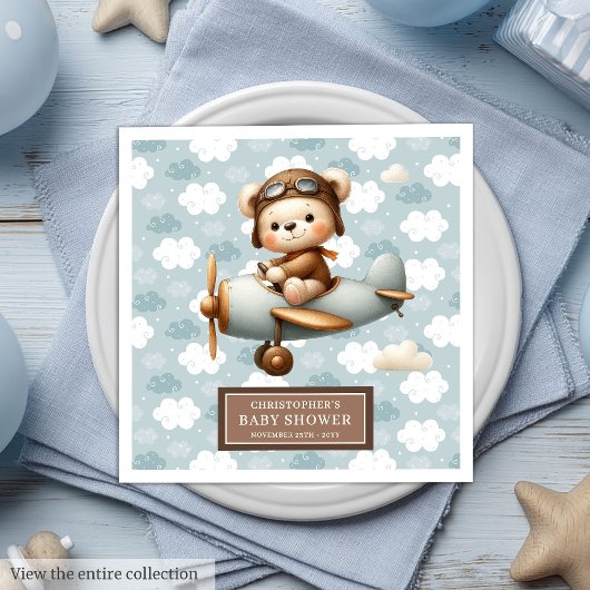 Schattigee Teddy Bear Pilot Napkins Baby Boy Celeb Servet