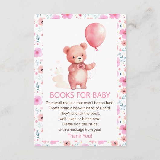 Schattigee Teddy Bear Roze Ballon Boeken voor Baby Informatiekaartje (Voorkant)