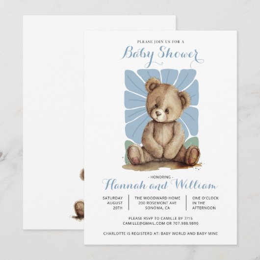 Schattigee Teddy Bear Spring Summer Baby shower Kaart (Voorkant / Achterkant)