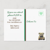 Schattigee Teddy Bear Themd Boy's Baby shower Uitnodiging Briefkaart (Achterkant)