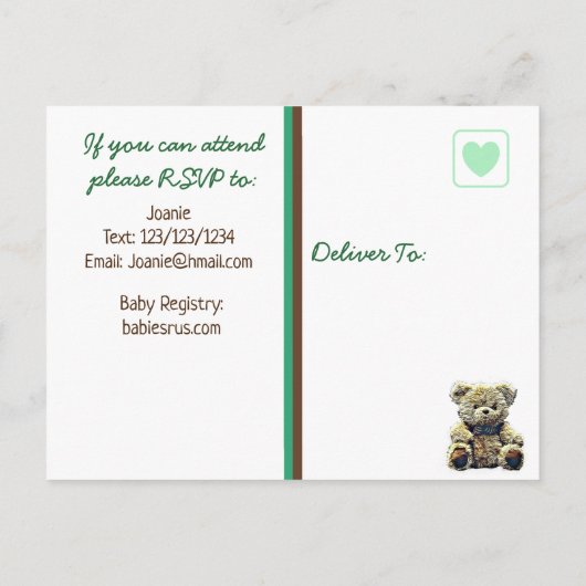 Schattigee Teddy Bear Themd Boy's Baby shower Uitnodiging Briefkaart (Achterkant)