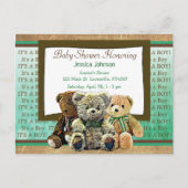 Schattigee Teddy Bear Themd Boy's Baby shower Uitnodiging Briefkaart (Voorkant)