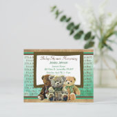 Schattigee Teddy Bear Themd Boy's Baby shower Uitnodiging Briefkaart (Staand voorkant)