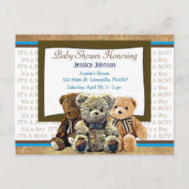 Schattigee Teddy Bear Themd Boy's Baby shower Uitnodiging Briefkaart