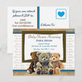 Schattigee Teddy Bear Themd Boy's Baby shower Uitnodiging Briefkaart (Voorkant / Achterkant)