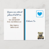 Schattigee Teddy Bear Themd Boy's Baby shower Uitnodiging Briefkaart (Achterkant)