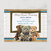 Schattigee Teddy Bear Themd Boy's Baby shower Uitnodiging Briefkaart (Voorkant)