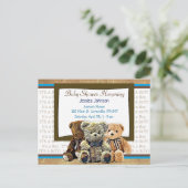 Schattigee Teddy Bear Themd Boy's Baby shower Uitnodiging Briefkaart (Staand voorkant)