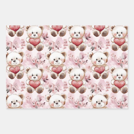 Schattigee Teddy Bear Valentijn's Day Hearts Patte Inpakpapier Vel (Voorkant 2)