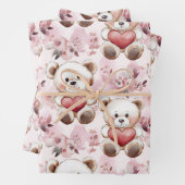Schattigee Teddy Bear Valentijn's Day Hearts Patte Inpakpapier Vel (In situ)