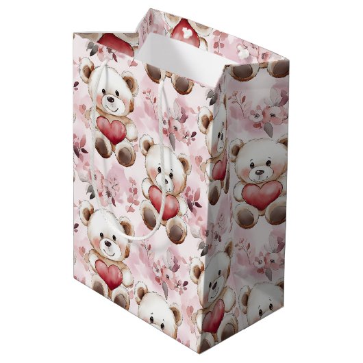 Schattigee Teddy Bear Valentijn's Day Hearts Patte Medium Cadeauzakje (Achterkant Gekanteld)
