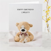 Schattigee Teddy Bear Verjaardag Kaart (Gele Bloem)