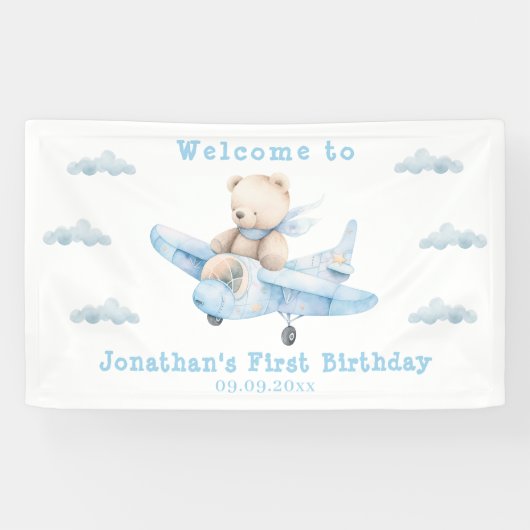 Schattigee Teddy Bear Verjaardag Welkom Banner (Horizontaal)