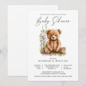Schattigee Teddy Bear Wildflowers Baby shower Kaart (Voorkant / Achterkant)