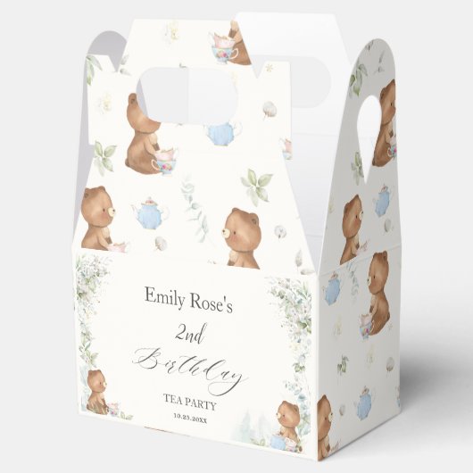 Schattigee Teddy Bears Tea voor Twee 2e Verjaardag Bedankdoosjes (Geopend)