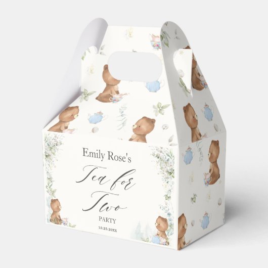 Schattigee Teddy Bears Tea voor Twee 2e Verjaardag Bedankdoosjes (Voorkant Zijde)