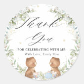 Schattigee Teddy Bears Tea voor twee verjaardagsfe Ronde Sticker (Voorkant)