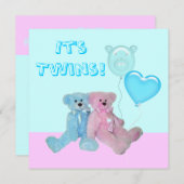 Schattigee Teddy Bears Twin Baby shower Kaart (Voorkant / Achterkant)