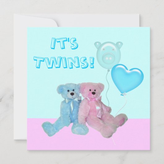 Schattigee Teddy Bears Twin Baby shower Kaart (Voorkant)