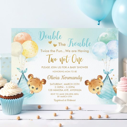 Schattigee Teddy Bears Twin Boys Twin Blue Baby sh Kaart