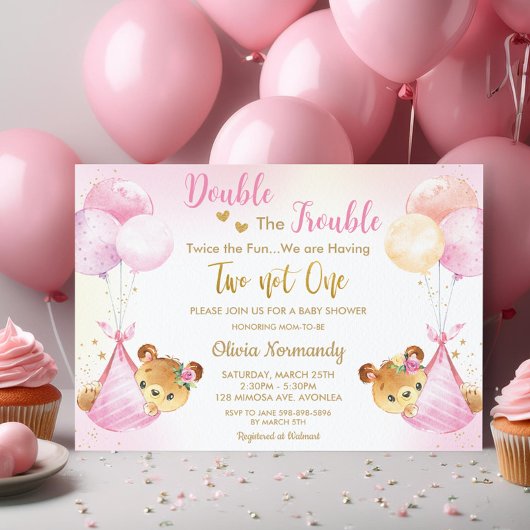 Schattigee Teddy Bears Twin Girls Twin Pink Baby s Kaart