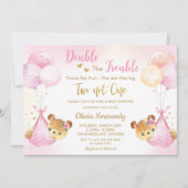 Schattigee Teddy Bears Twin Girls Twin Pink Baby s Kaart (Voorkant)