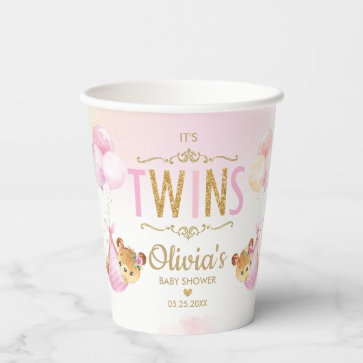 Schattigee Teddy Bears Twins Baby Girls Baby showe Papieren Bekers (Achterkant)