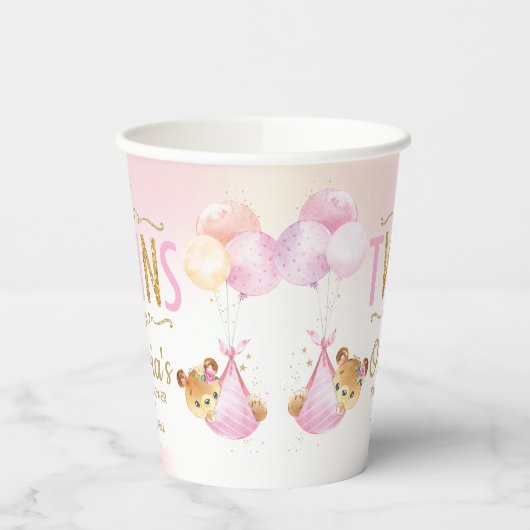 Schattigee Teddy Bears Twins Baby Girls Baby showe Papieren Bekers (Links)