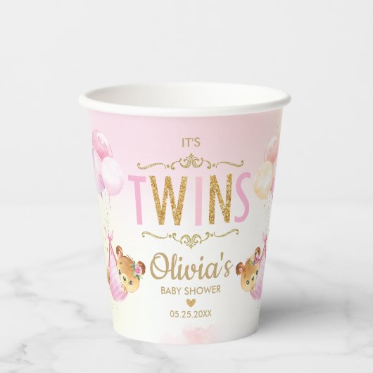 Schattigee Teddy Bears Twins Baby Girls Baby showe Papieren Bekers (Voorkant)