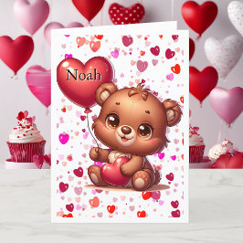 Schattigee Teddy Beste Naam op Heart Balloon Valen Feestdagen Kaart