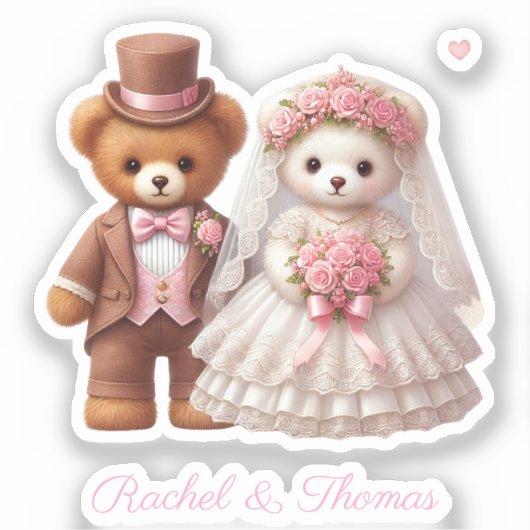 Schattigee Teddy Bruid en Bruidegom bruiloft aange Sticker (Voorkant)