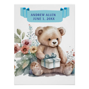 SCHATTIGEE TEDDY MET CADEAUPAKKET MET NAAM Verjaar Perfect Poster