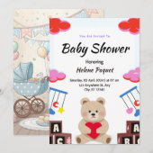 Schattigee Teddy speelgoed Custom Baby Boy Shower  Kaart (Voorkant / Achterkant)