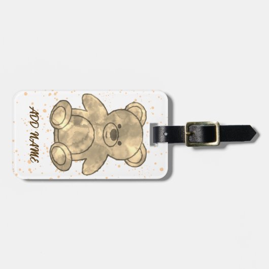 Schattigee Teddybeer aangepaste tekst Bagagelabel (Voorkant horizontaal)