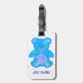 Schattigee teddybeer aangepaste tekst blauw bagagelabel (Achterkant verticaal)
