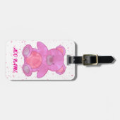 Schattigee teddybeer aangepaste tekst roze bagagelabel (Voorkant horizontaal)
