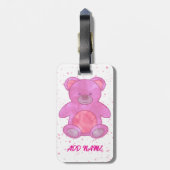 Schattigee teddybeer aangepaste tekst roze bagagelabel (Achterkant verticaal)