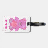 Schattigee teddybeer aangepaste tekst roze bagagelabel (Achterkant horizontaal)