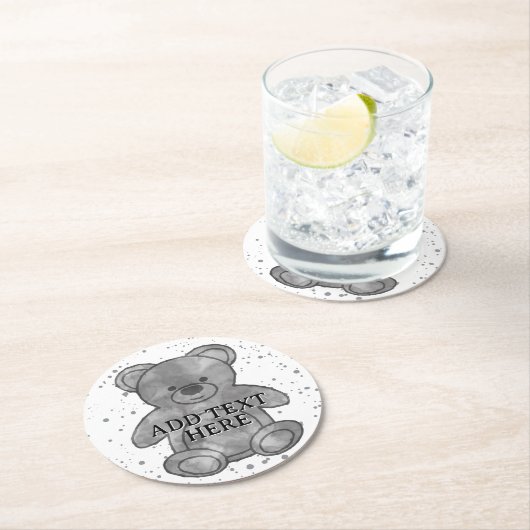 Schattigee Teddybeer aangepaste tekst zwart en wit Ronde Kartonnen Onderzetter (Insitu)