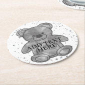 Schattigee Teddybeer aangepaste tekst zwart en wit Ronde Kartonnen Onderzetter (Gebogen)