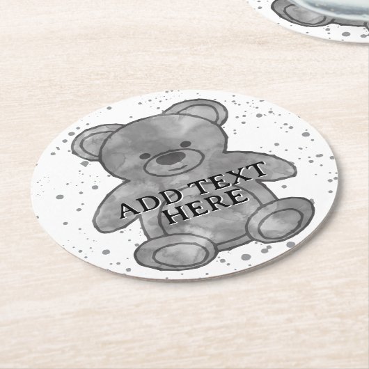 Schattigee Teddybeer aangepaste tekst zwart en wit Ronde Kartonnen Onderzetter (Gebogen)