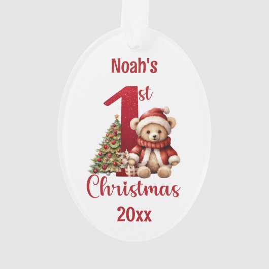 Schattigee Teddybeer Baby Boy 1e Kerstmis Ornament (achterkant)