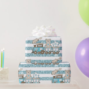 Schattigee teddybeer baby boy douche blauw cadeaupapier