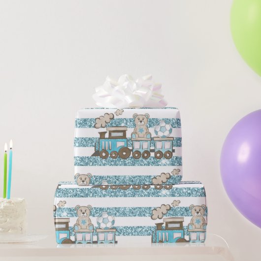 Schattigee teddybeer baby boy douche blauw cadeaupapier (Feestgeschenken)