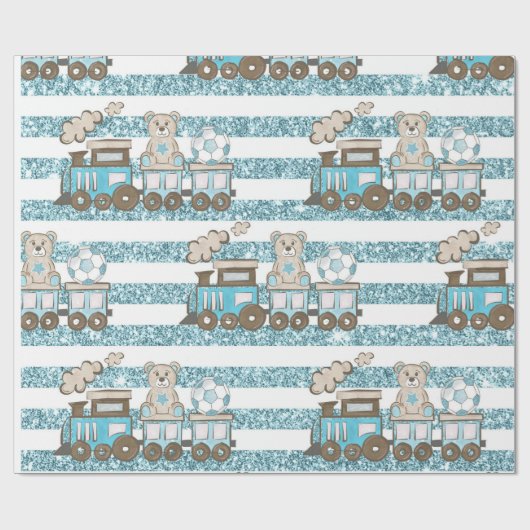 Schattigee teddybeer baby boy douche blauw cadeaupapier (Vlak)