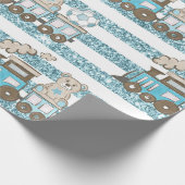 Schattigee teddybeer baby boy douche blauw cadeaupapier (Hoek)