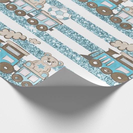 Schattigee teddybeer baby boy douche blauw cadeaupapier (Hoek)